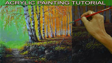 Acrylic Landscape Painting Tutorial Autumn Birch Tree Forest By Jm