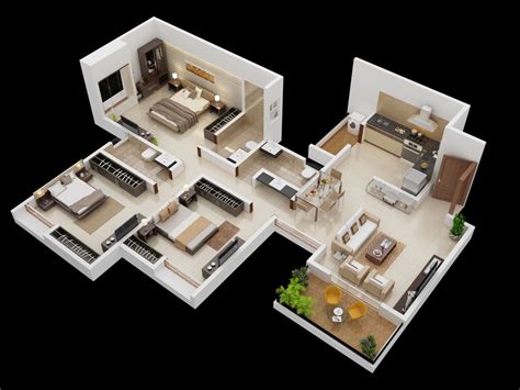The three bedroom house plans combine spaciousness and style that gives your dream home an awesome look. 25 More 3 Bedroom 3D Floor Plans