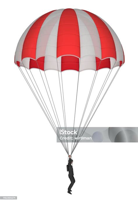 Parachutist With A Red And White Round Parachute Stock Photo Download