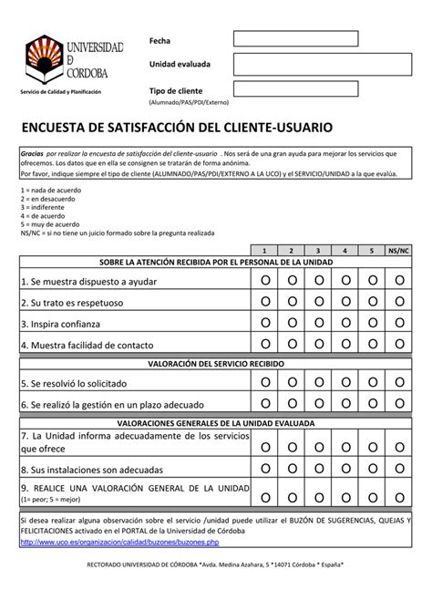 Encuesta De Satisfacción Del Cliente Usuario