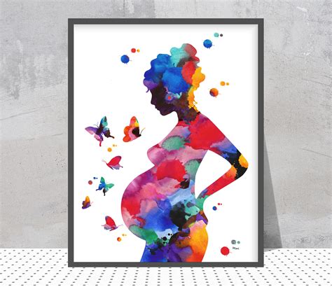 Pregnancy Art Print Woman With Child Watercolor Pregnant Woman Etsy Uk
