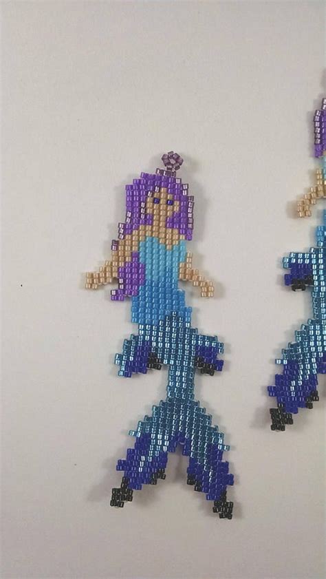 Beaded Fancy Mermaid Earrings Purple And Blue Mermaid Jewelry Betta