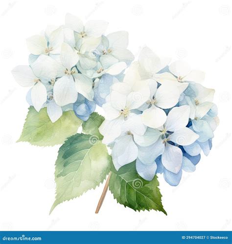 Watercolor Hydrangea Flowers Dark White And Light Azure Stock