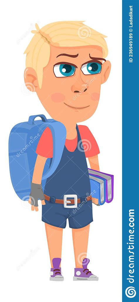 Boy Going To School Kid With Books And Backpack Stock Vector