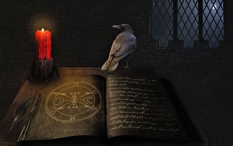 Mystique Medieval Candle Art Pariétal Black Mage Crow Bird The