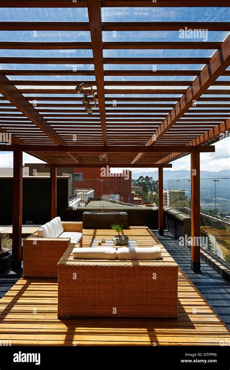 Interior Design Beautiful Terrace Lounge With Pergola Stock Photo Alamy