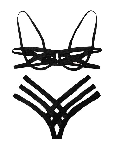 Buy Women S Sexy Ladder Cut Out Lingerie Set Push Up Two Piece Bra And Panty Online At