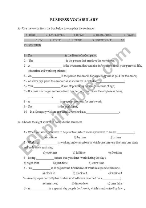 Business Vocabulary Esl Worksheet By Delquinha