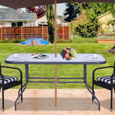 Outdoor patio table and chairs with umbrella hole. Outsunny Metal Garden Dining Tables Outdoor Patio w ...