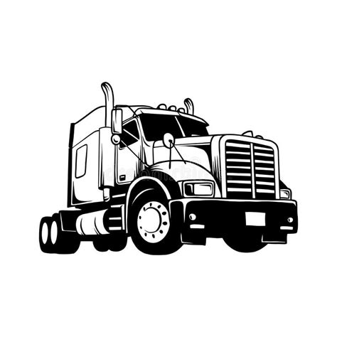 American Truck Black And White Vector Illustration Stock Vector