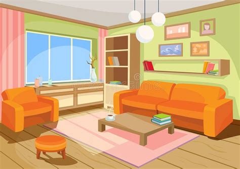 Video games, vhs recorder for children. Illustration Of A Cozy Cartoon Interior Of A Home Room, A ...