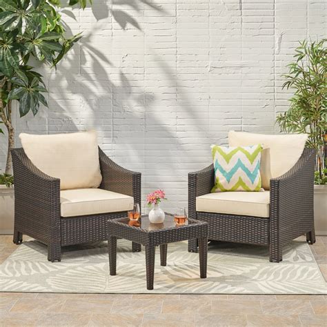 Outdoor 3 Piece Brown Wicker Bistro Set With Cushions Nh160692