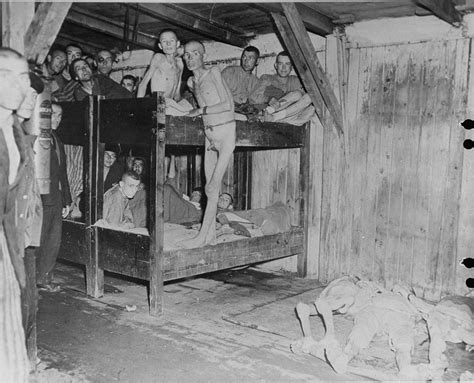 Survivors Of The Mauthausen Concentration Camp Pose Inside A Barracks After Liberation The