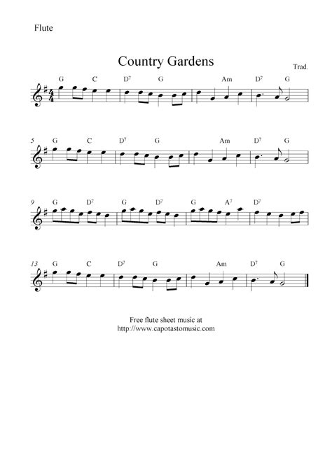 Country Gardens Free Flute Sheet Music Notes