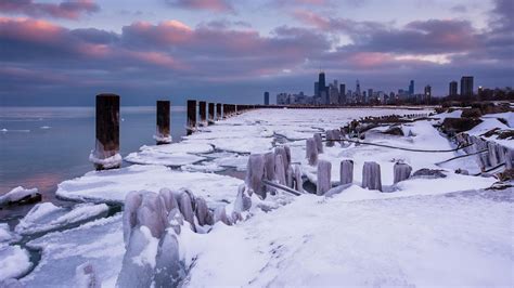 Hd Chicago Buildings Skyscrapers Winter Frozen Ice Posts Ocean Photos