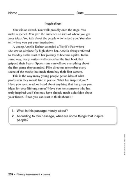 5th Grade Reading Passages Printable