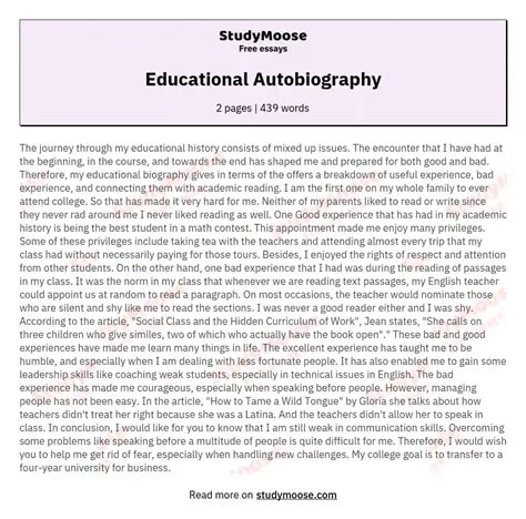 Autobiography Examples For College Students