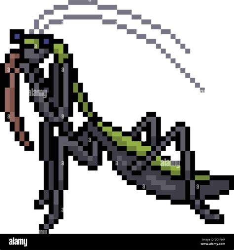 Vector Pixel Art Mantis Dibujos Animados Aislados Imagen Vector De