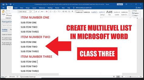 How To Create Multilevel List In Microsoft Word Youtube