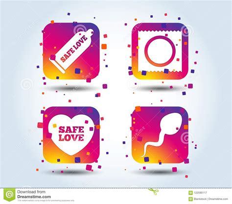 Safe Sex Love Icons Condom In Package Symbols Stock Vector