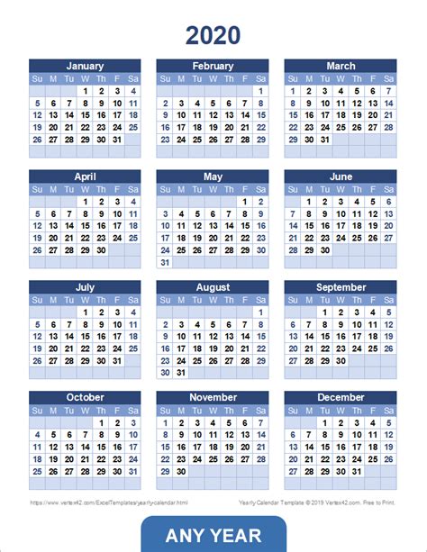 Yearly Calendar Template For 2020 And Beyond