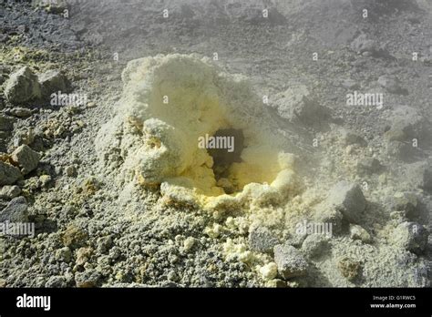 Kamchatka Sulfur Fumarole In Crater Active Mutnovsky Volcano Russia