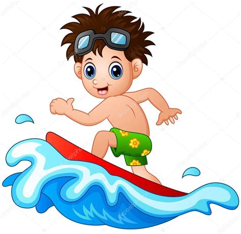 Little Boy Surfing On A Big Wave — Stock Vector © Dualoro 146651715