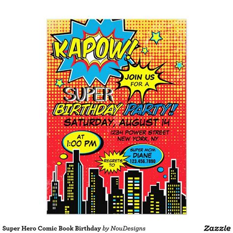 Super Hero Comic Book Birthday Invitation | Zazzle.com | Superhero comic, Comic heroes, Comic books