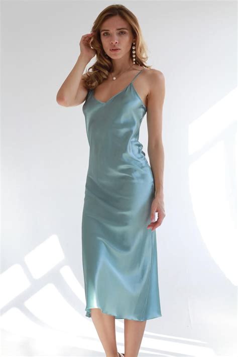 Blue Gray Bias Silk Slip Dress Xs Stretch Silk Summer Dress Pale Blue Silk Clothing Midi Slip