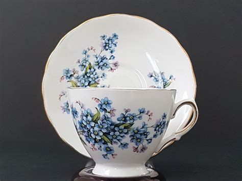 Blue Forget Me Not Flowers Tea Cup And Saucer Vintage Royal Vale Bone