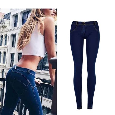 Hot Sale New Arrival Women Dark Blue Skinny Push Up Low Waist Elastic Jeans Ladies Fashion