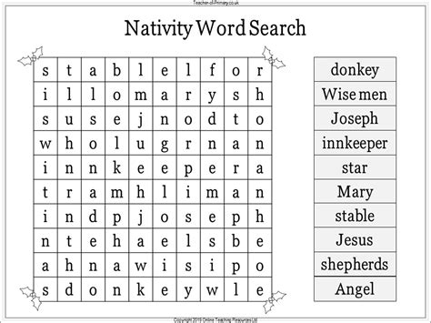 A Nativity Word Search Teaching Resources
