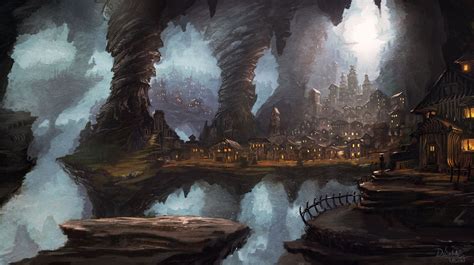 Cave Town By ~iidanmrak On Deviantart Fantasy Landscape Fantasy City