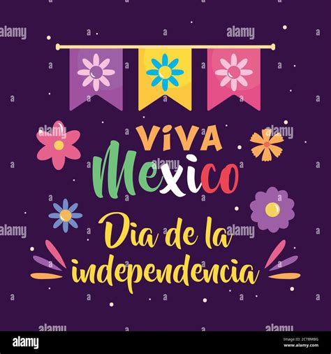 Mexico Independence Day Design With Decorative Pennants And Flowers