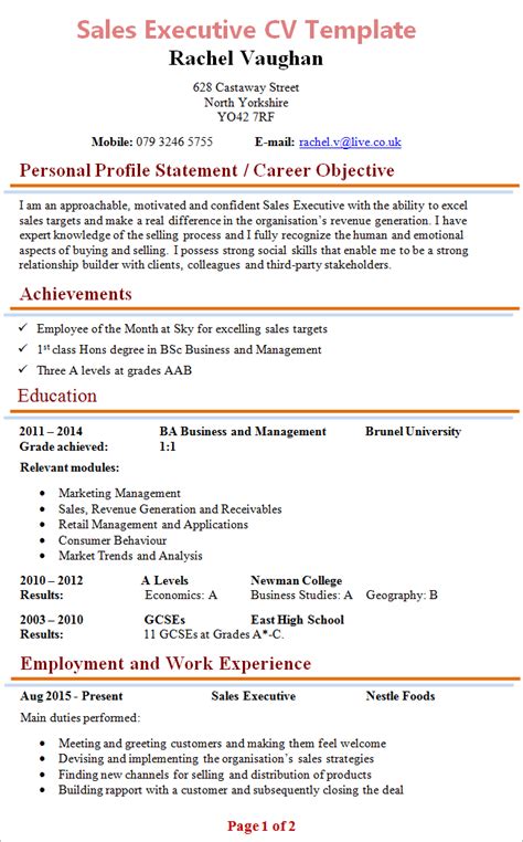 Personal profile statement a motivated, adaptable and responsible computing graduate seeking a position in an it position which will utilise the check out the templates below for more cv samples sales-executive-cv-template-1