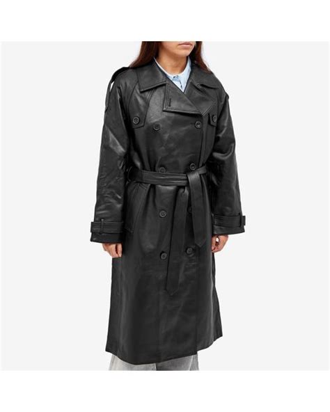 Meotine Bobby Leather Trench Coat In Black Lyst