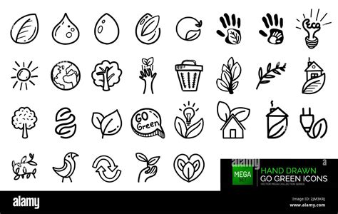 Hand Drawn Natural Go Green Doodle Icons Vector Eco Nature Icon