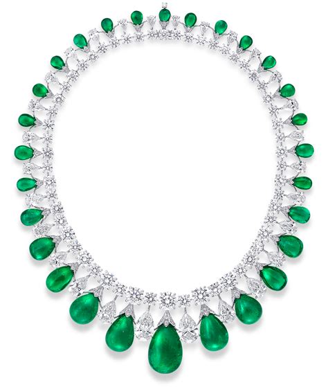 Graff Cabochon Drop Emerald And Diamond Necklace Jewelry