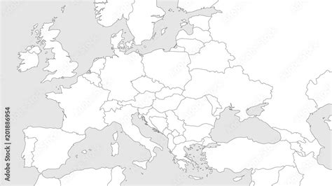 Blank Outline Map Of Europe With Caucasian Region Simplified Wireframe