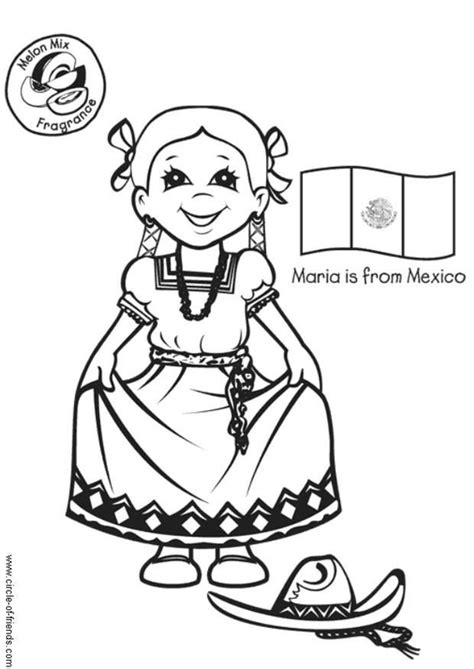 Kleurplaat Maria met Mexicaanse vlag. Gratis kleurplaten om te printen.