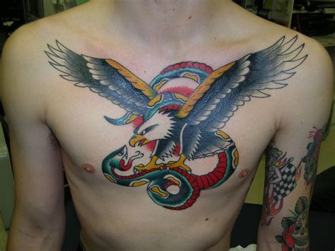 Traditional Eagle And Snake Tattoo Traditional Chest American