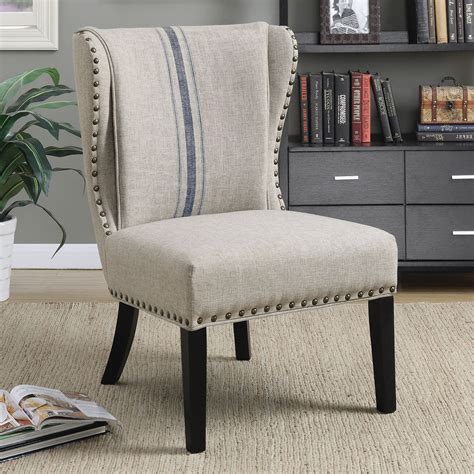 Wing Back Accent Chair With Nailhead Trim Grey And Blue