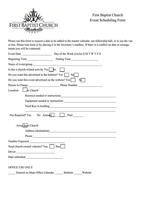 First Baptist Church Event Scheduling Form Printable Pdf Download