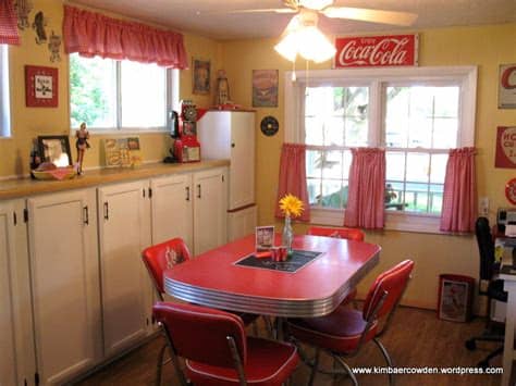 Country style decorating ideas are often about building a gracious space using found objects and imperfect items like reclaimed stone or wood floors. Mom's Fabulous 50's Kitchen | A Hope and A Future