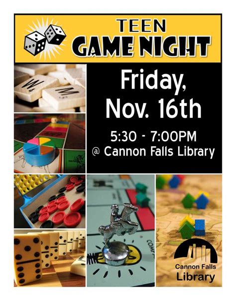 Teen Game Night November 16th Cannon Falls Library