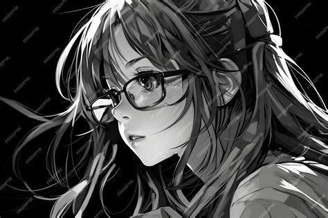 Premium Photo Cute Anime Girl Portrait Black And White Colors Sketch