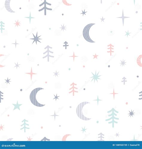 Cute Seamless Pattern For Kids Lovely Children Background With Moon