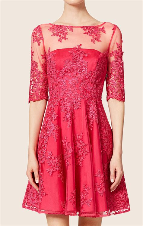 Macloth Half Sleeves Lace Cocktail Dress Hot Pink Prom Homecoming Dres