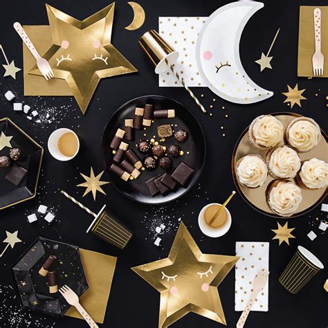 Black And Gold Star Dessert Plates The Party Darling