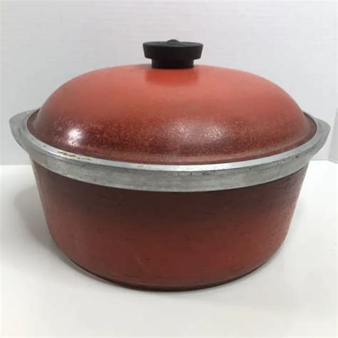 Vintage Club Cookware Quart Aluminum Dutch Oven Pot Red Orange